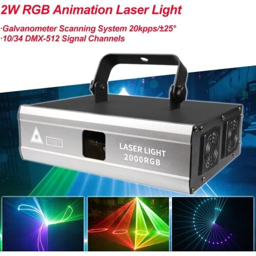 2W RGB Scanning Animation Laser Light Voice Control Disco Stage Light Party Show Laser Projector Effect Lamp for Home Party KTV