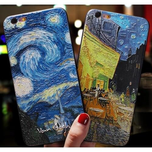 3D Relief Van Gogh Phone Case For iPhone 7 Plus 8 6 6S X Silicone Cover For iPhone 12 11 Pro XS Max SE 2020 XR Starry Sky Case
