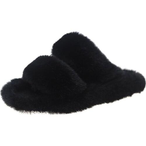 4 PairsFemale Shoes Flat Plush Slides Loafers Flock Low Platform Shallow Slippers Casual Fur Flip Flops Basic Fashion lykj-yzl