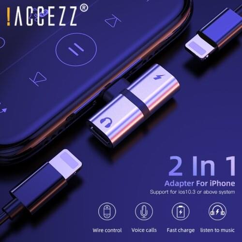 !ACCEZZ Mobile Phone Adapter For iPhone X 8 Plus XS MAX XR Adaptador For iPhone Lighting Connector Charging Calling AUX Splitter