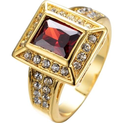 Big Square Red Crystal Zircon Ring Vintage Fashion Yellow Gold Engagement Rings For Women Men Wedding Jewelry Dainty Stone Ring