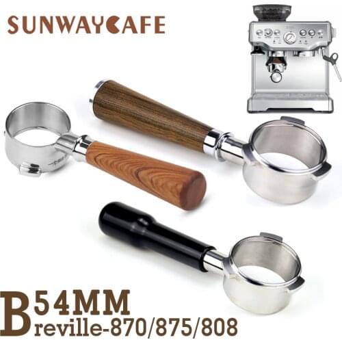 54MM Portafilter For Breville 870/875/808 Coffee Bottomless Portafilter Stainless Steel wooden handle Filter Coffee Accessories