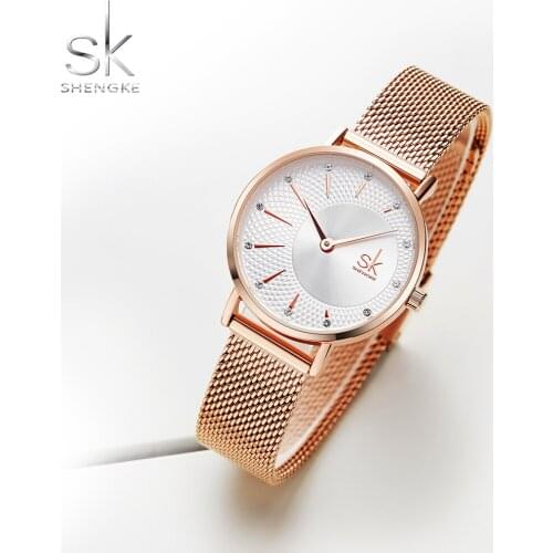 SK Quartz Watch Women Mesh Stainless Steel Watchband Casual Wristwatch SHENGKE Japan Movement Bayan Kol Saati Reloj Mujer 2021