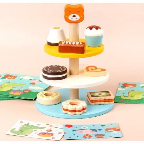 Baby Wooden Pretend Play Sets Simulation Dessert Rack Cake Kit Game Wood Toy Early Educational Toys Kitchen Role Kid Puzzle Gift