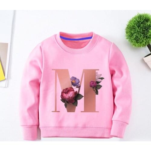 Childrens Baby Autumn And Winter Bottoming And Comfortable Top Pink Flower Letter Printing Pattern Unisex Long-sleeved Clothes