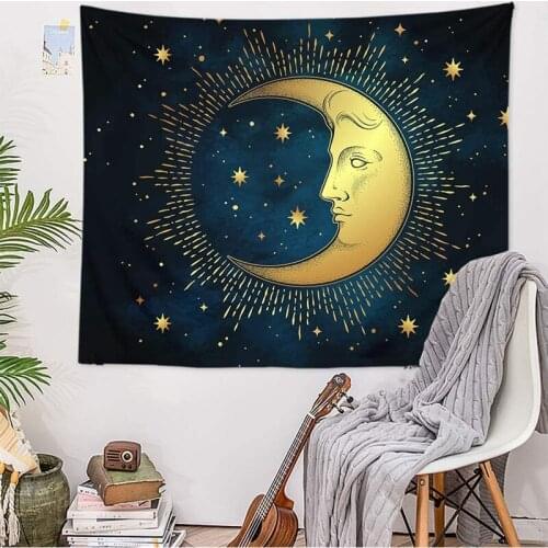 HGHO Moon Tapestry Star Wall Psychedelic Aesthetic Celestial Dark Blue Zodiac Wall Tapestry for Room Decor 130x150cm