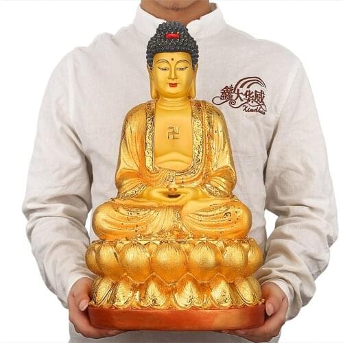 HOT SALE # GOOD figure of Buddha # Home family Bless Safe good luck Buddha -GOLD RULAI the Medicine Buddha Lotus statue