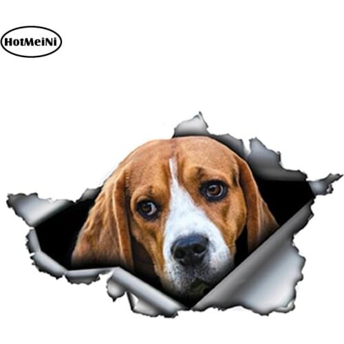 HotMeiNi 13cm x 8cm Beagle Car Sticker Torn Metal Decal Reflective Stickers Waterproof Car Accessories Car Styling Decoration