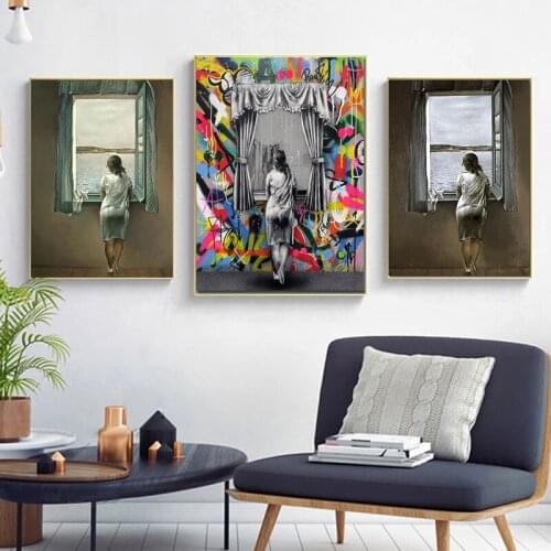 Salvador Dali Woman at The Window Canvas Paintings Figure Graffiti art Posters and Prints Wall Art Pictures for Room Decor