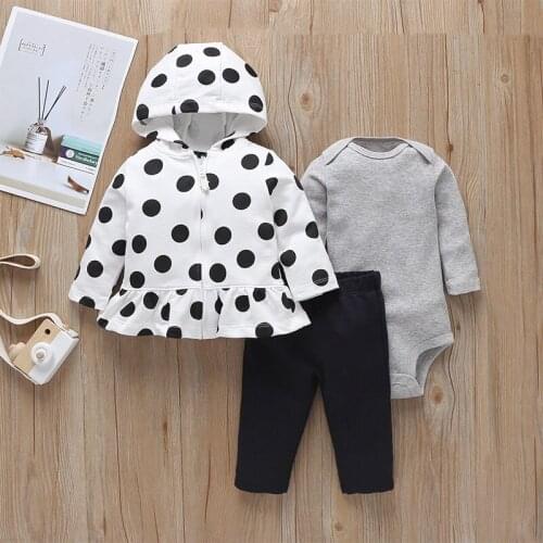 2019 Baby Girls Sets Hem skirt jacket Long Sleeve bodysuit Pants, Cotton Fleece Hooded jacket Outwear Cloth Sets, Casual Wear