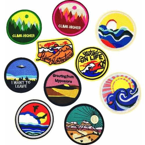 20pcs/lot Round Embroidery Patches Circular Badge Nature DIY Heat Transfer Iron Letters for Clothing Appliques Thin Blue Line