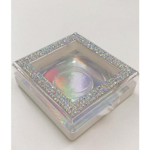 Square Diamond Eyelash Case Rectangle Silver Empty Faux Mink Custom Lash Packaging