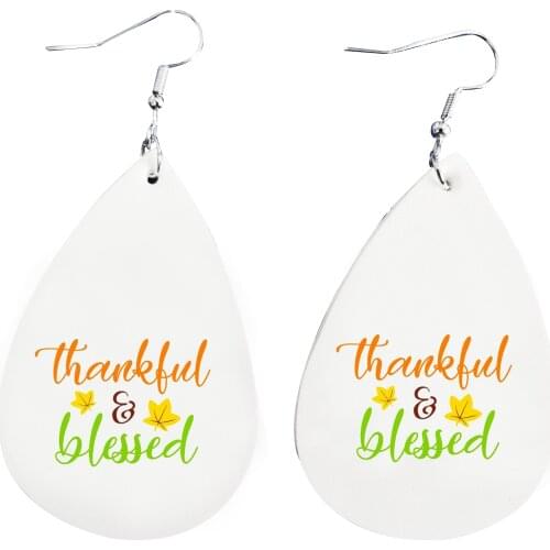 Leopard Thankful And Blessed Double Stacked Glitter Layer Leather Teardrop Earrings