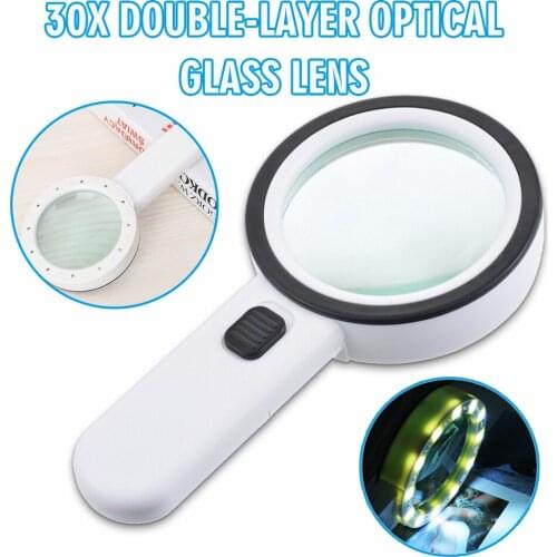 12 LED Light 30X Magnifier Microscope Handheld Magnifying Glass Double Glass Lenses Illuminated Magnifier Fit for Reading Repair