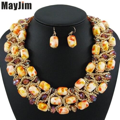 Statement necklace 2018 fashion Vintage Crystal jewelry sets big bead chain dubai jewelry sets Vintage beads Bijoux Accessories