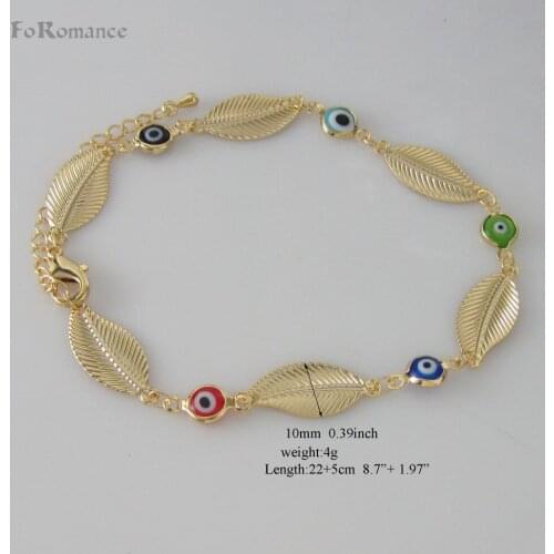 MIN ORDER 10$/CAN MIX /NEW 8.7" PLUS 1.97" WIDTH 10MM 0.39" - YELLOW GOLD GP EVIL EYE COLORFUL GLASS STONE LEAF PARTS BRACELET
