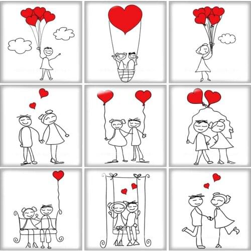 New Fashion Love Valentines Day Hearts 12mm/20mm/25mm/30mm Square photo glass cabochon demo flat back Making findings