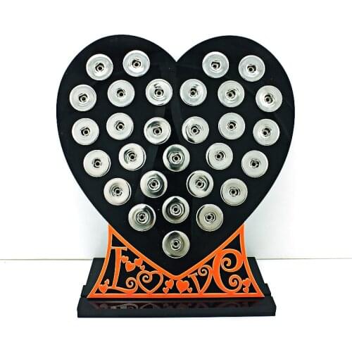 New Arrival Fashion 18mm Snap Button Display Stands Black Acrylic Heart Interchangeable Jewelry Displays Board Free Shipping