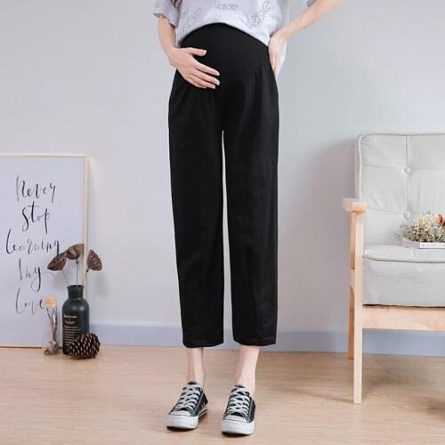 New pregnant women ice silk hemp sunscreen wearing stomach lift pants loose grandmother pants eight pants carrot pants