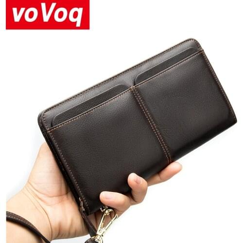 New Multi-functional Genuine Leather RFID Blocking Wallet Zipper Coin Pocket Long Purse Passport Cover for Men Card Holder Purse