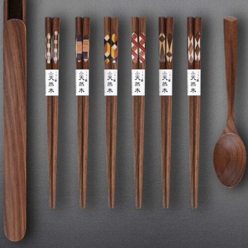 Black Walnut Spoon Chopsticks Reusable Chinese Japanese Chopsticks Natural Wood Chop Sticks tea spoon serving spoon cucharas