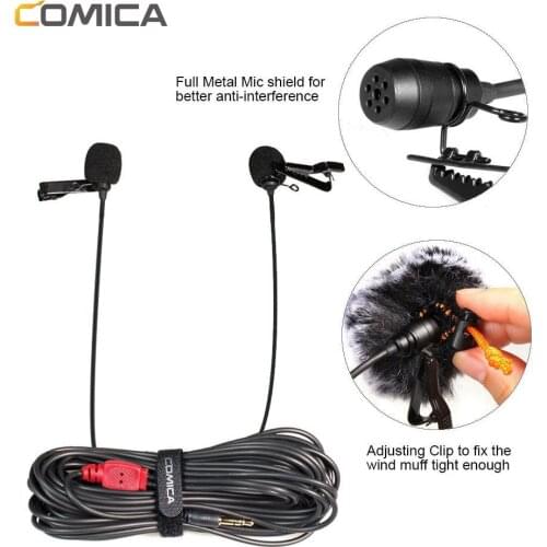 CoMica CVM-D02 Lavalier Condenser Microphone 2.5M 4.5m 6.0m Microphone Mic for Sony Canon Nikon DSLR Camera Phone Gopro Studio