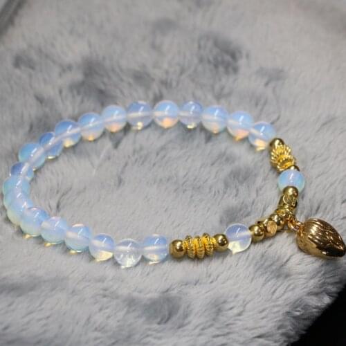 Gold-color drop pendant 6mm round opal moonstone beads bracelet factory outlet jewelry making 7.5inch B2132
