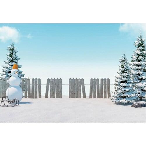 Christmas Backdrop Winter Pine Fence Snowman Photography Background Happy New Year Xmas Party Decor Photo Booth Studio Props