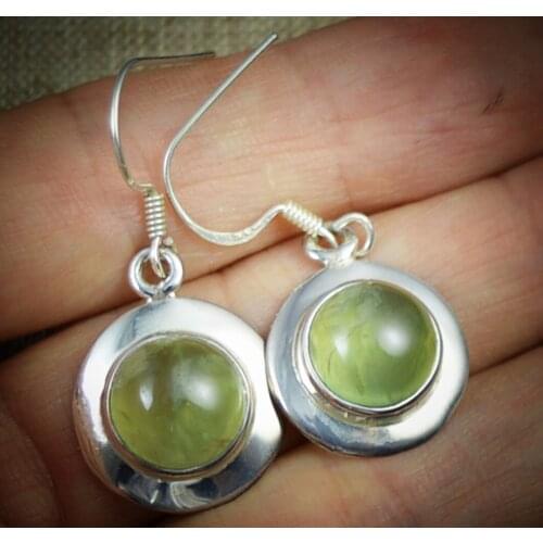Lovegem Genuine Prehnite Earrings 925 Sterling Silver, 35.2 mm, KE0060