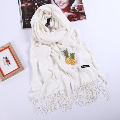 Luxury Brand Fashion Pineapple Fruit Embroidery Scarf Unisex Female Male Best Quality Wool Cashmere Scarf Pashmina Tassels Women