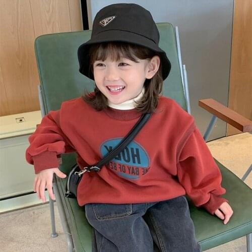 Girls' Hoodies Sweatshirts Kids Underwear 2021 Red Wine Plus Velvet Thicken Warm Winter Autumn Cotton Tops Fleece Childrens Clo