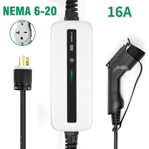 Type1 EV Charger 16A 3.6KW NEMA6-20 Plug Level 2 Portable EVSE 220V 110V Electric Car Charging SAE J1772 1phase