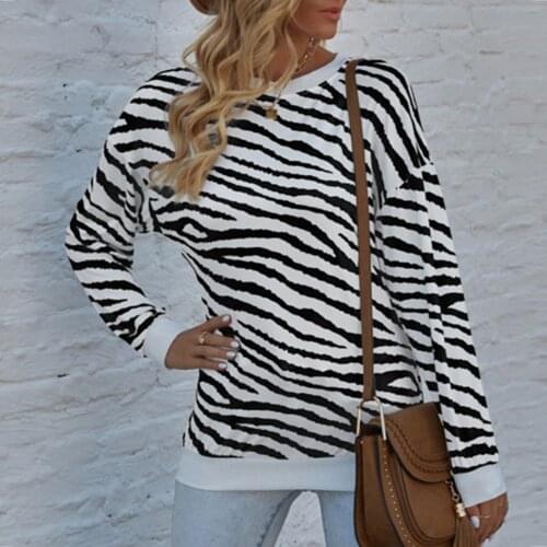 Zebra Print Long Sleeve Womens Tops And Blouses O Neck Women Casual Tops Elegant Tunic Shirts Female Camisas De Mujer 40