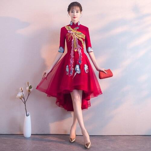 Chinese Brides Toast 2021 New Little Man Wedding Return Dress Skirt Womens Chinese Style Cheongsam Autumn And Winter