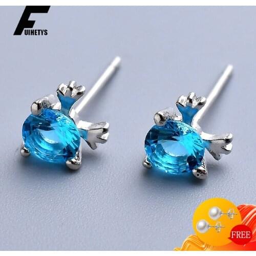 Bali Jelry Trendy Silver 925 Women Earring Elk Shape Round Sapphire Gemstone Stud Earrings Jewelry Accessory Wedding Engagement