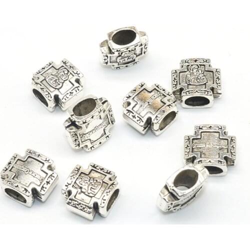 10pcs Silver plated material Beads Cross Spacer Beads Virgin Mary European Cross Beads big hole For charm Jewelry Making 12mm