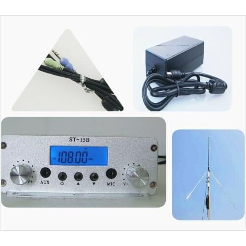 15W 12V 5A 86MHz-108MHz FM broadcast transmitter stereo PLL fm radio broadcast station ST-15B + Antenna + power