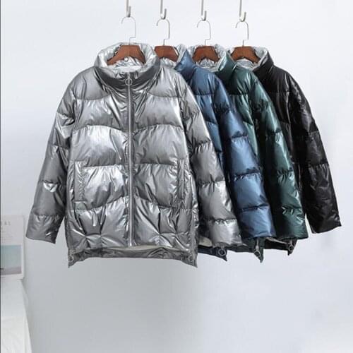 2020 New Winter Glossy Down Coat Women Fashion Stand Collar 90% White Duck Down Jacket Thick Warm Parkas Female Short Outerwear