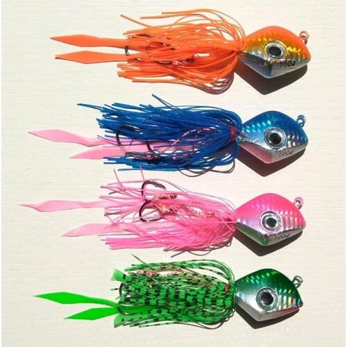4pcs 100g jig head jig hooks with skirt jigging lure metal jig sea fishing lure game fishing lure boat