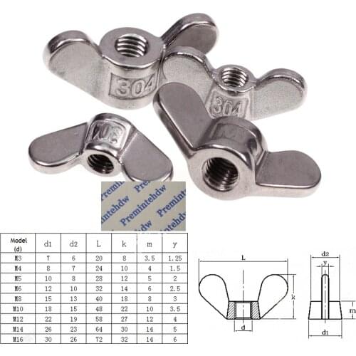 5Pcs M4 M5 M6 M8 M10 M12 M14 M16 M18 M20 M22 M24 304 Stainless Steel Wingnut Butterfly Wing Nut Thumb Turn