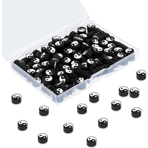 50pcs Tai Chi Loose Spacer Beads For Bracelet Diy Necklace Jewelry Making Clay Colorful Yin Yang Bead DIY Craft Jewelry Finding