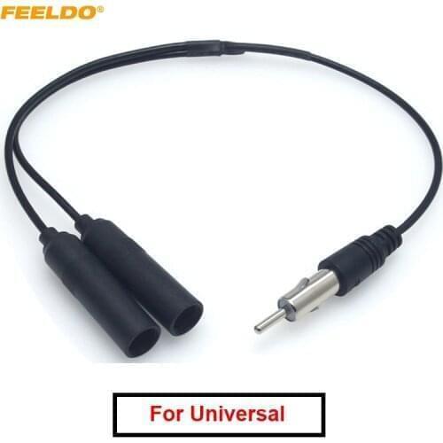 FEELDO 1Pc Auto Antenna FM/AM Antenna Cable Adapter Aluminum Plug In 1 For 2 Extension Car Stereo Audio Cable Radio Antenna