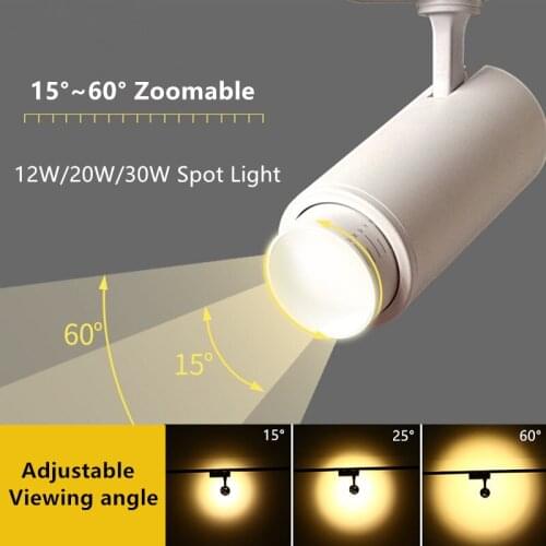 12W White COB Focusing Track Light 20W Black Spotlights 30W Adjustable Zoom Led Rail Track Shop Showroom Clothing Store Light