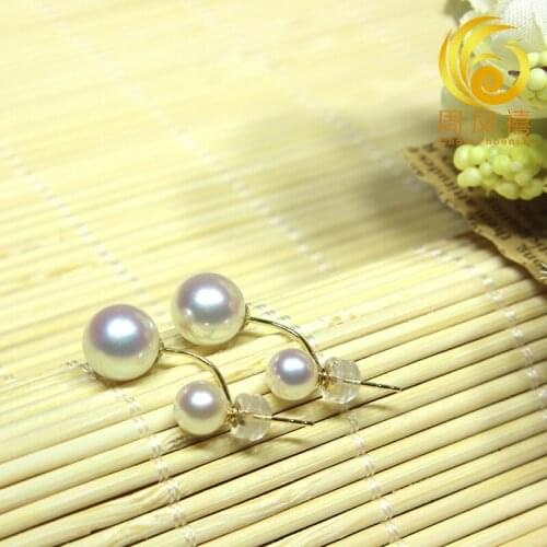 Free shipping luxury Noble jewelry charming Double Earrings south sea white pearl earring 18 k yellow