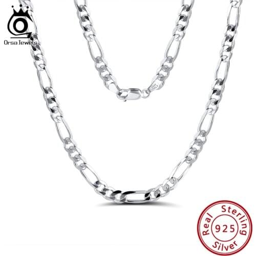 ORSA JEWELS Italian 925 Sterling Silver 5.0mm Diamond-Cut Figaro Chain Necklace Sterling Silver Men Necklace Chains Jewelry SC34