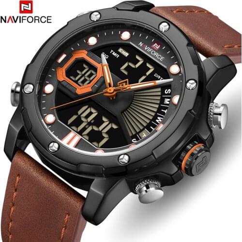 Men Watch NAVIFORCE Top Brand Luxury Mens Analog Digital Dual Display Watches Fashion Leather Sport Chronograph Waterproof Clock