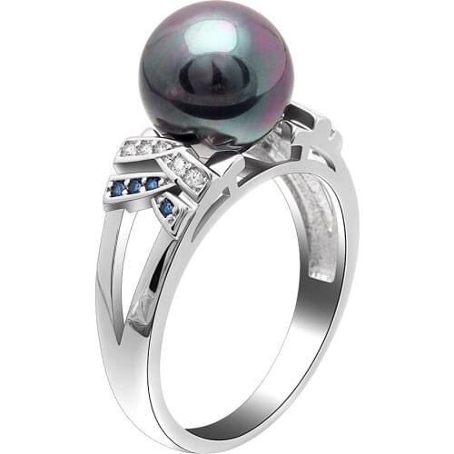 Eternity Black Silver Color Imitation Pearl Crystal Silver Color Rings Engagement Rings For Women Gift Wedding Rings Jewelry