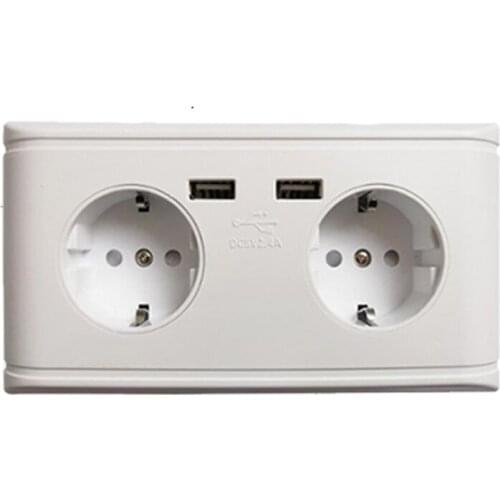 250V,16A Outlet DC 5V 2A Duplex Receptacle Socket EU Plug Dual USB Wall Charger Power Outlet Supply Charging With Socket
