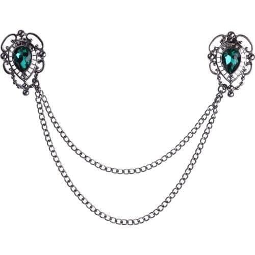 Elegant Metal Chain Brooch Fashion Rhinestone Sweater Cardigan Clip DIY Suit Shirt Collar Pin Party Costumes Decor Jewelry Clamp