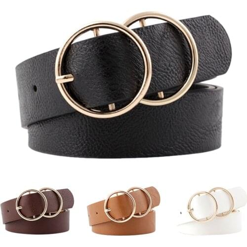Hot Brand Fashion Punk O Ring For Women Belt Women Faux Leather Belt Double Ring Round Circle Buckle Circle Belts